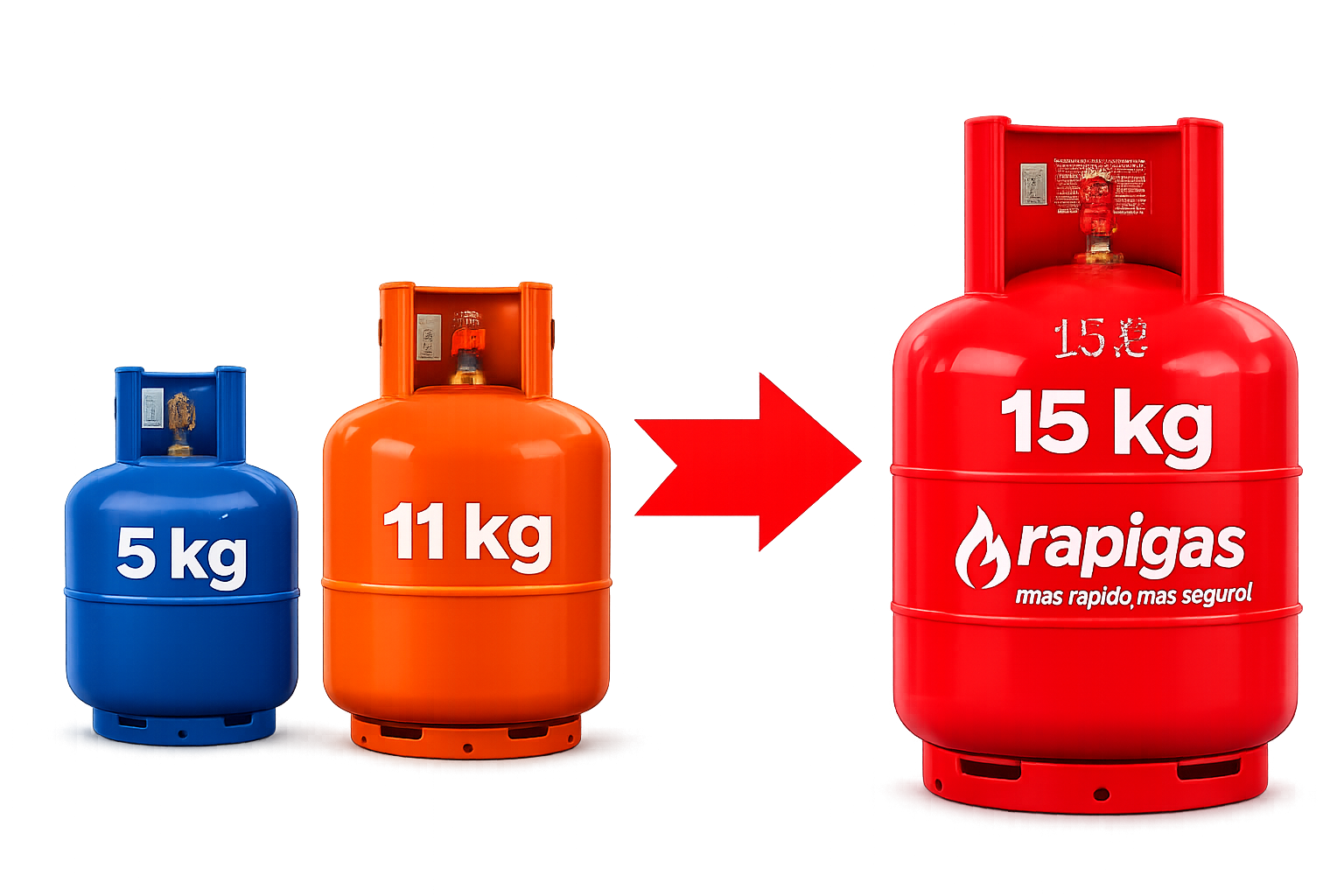 Cambio de cilindros de 5 kg y 11 kg por cilindro Rapigas de 15 kg